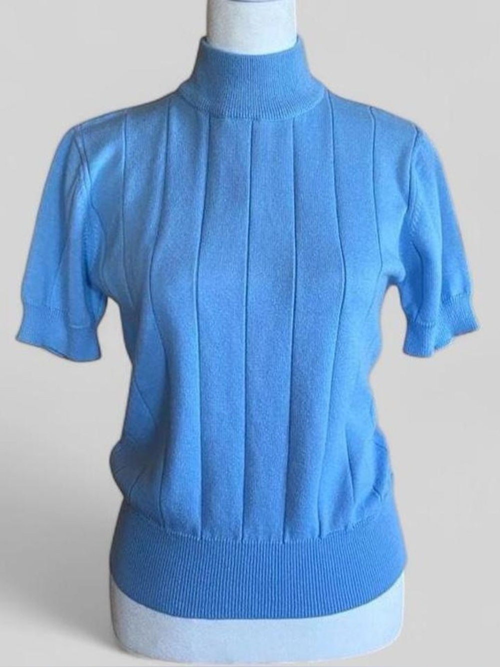 Yarnworks Ribbed Mock Neck Knit Top Cornflower Blue 90s Small